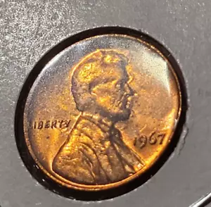 1967 Lincoln Cent Mint Error Struck Through Late Stage Capped Die BU See Descri - Picture 1 of 5