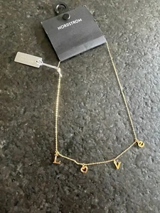 Nordstrom Gold Tone Dangles LOVE Necklace/NWT - Picture 1 of 4
