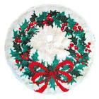 Vintage Granny Christmas Tree Skirt Punch Rug Red Bow Holly Leave Berry Handmade