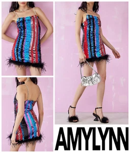 Womens Mini Dress Size UK 8 - 10 AmyLynn Disco Removable Crystals Feathers Sexy - Picture 1 of 7
