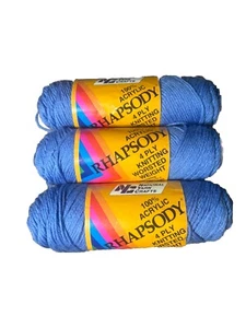 Vintage Rhapsody 4 Ply Worsted Weight Yarn Lot Of 3 Medium Blue 100% Acrylic - Picture 1 of 5