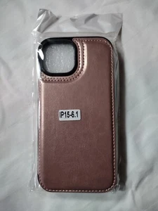 iPhone 15 6.1 inch Wallet Case - Rose Pink Gold PU Leather Card Holder Kickstand - Picture 1 of 8