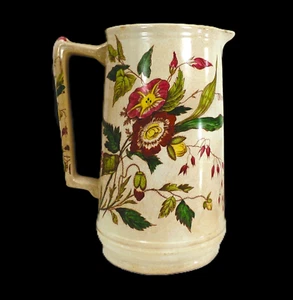 Floral beige pitcher J M Craig, Longpark Pottery, Kilmarnock Loriet 8 1/2" high - Picture 1 of 9