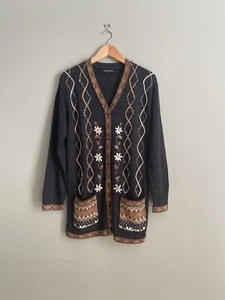 Vintage longline knitted embroidered cardigan size S - Picture 1 of 4