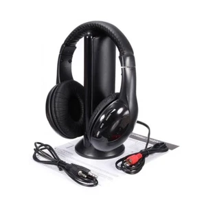 CUFFIE WIRELESS 5 FUNZIONI RADIO FM TV MP3 AUDIO MUSICA CUFFIA WIFI NERA - Foto 1 di 2
