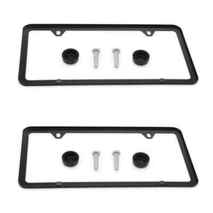 2Pcs Black Stainless Steel Metal License Plate Frame Tag Cover With Screw Caps - Picture 1 of 8