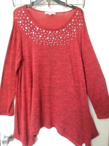 Philosophy Woman Embellished Knit TunicTop 1X Scoopneck Longslv Red-Orange, Soft - Bild 1 von 6