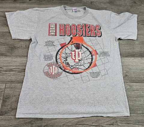 Vintage Indiana Hoosiers College Basketball T-Shirt Schematic of Champion Large Cover