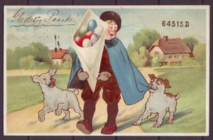 Tarjeta postal g3004/Dinamarca 1907 # Feliz Pascua mujeres con dos perros - Imagen 1 de 2