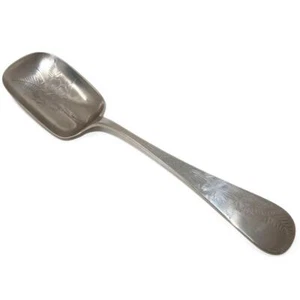 Antique Sterling Silver Hand Engraved Flower Palm Branches Sugar Spoon, 5 3/4" - Picture 1 of 4