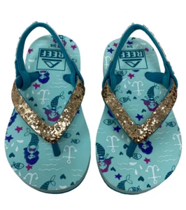 REEF Baby Girl Mermaid Slingback Flip Flops Gold Glitter Sandals 3 / 4 Toddler - Picture 1 of 6