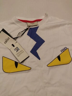 NWT NOS Fendi Roma Eyes Lightning Bolt Kids T-Shirt S/S White Size 10 (Yrs Old) - Image 1 of 4