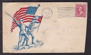 SOLDIER & FLAG, SPANISH AMERICAN WAR 1898, N.Y. TO CIRCLEVILLE, OHIO - Picture 1 of 2