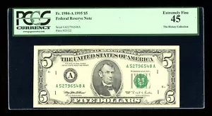 DBR 1995 $5 FRN Boston Fr. 1984-A PCGS 45 Serial A52796548A - Picture 1 of 2