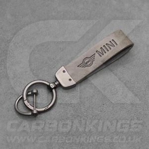 Mini Cooper Grey Leather Key Ring Chain Premium Car Keys One S JCW R55 R56 R57 - Picture 1 of 7