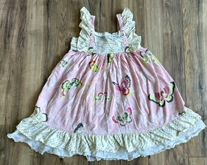 Girls Mustard Pie Dress Boutique Butterfly Pink Ruffle Tiered Cotton Summer 7 - Picture 1 of 9
