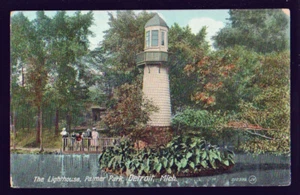 MICHIGAN MI 1909 Detroit Palmer Park Leuchtturm keine Endstation abgebrochene Postkarte - Bild 1 von 2