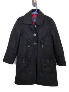 Gap Kids Girls Youth S Small 6-7 Wool Nylon Black Pea Trench Coat Pockets Lined - Picture 1 of 8