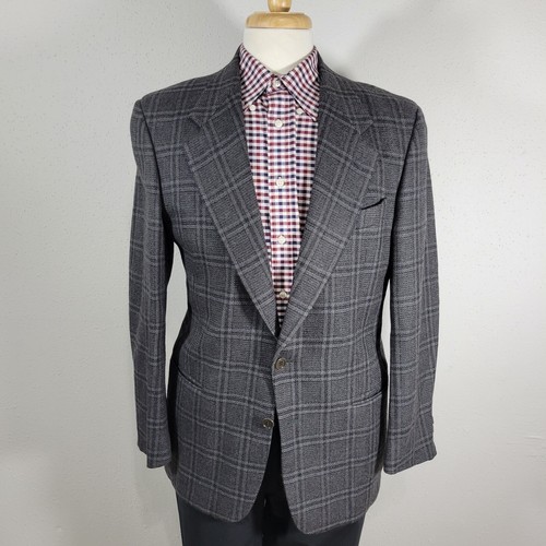 Valentino Uomo Cappotto Sportivo Uomo Blazer Due Bottoni Grigio Plaid Lana US 42R ITALY