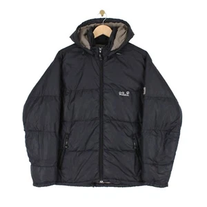 Jack Wolfskin Puffer Jacket Vintage Quilted Full Zip Black Hooded Womens Size 10 - Picture 1 of 9