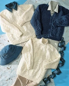 R402 BABY ARAN SWEATER, TUNIC, CARDIGAN 20-30" 50-75cm VINTAGE KNITTING PATTERN - Picture 1 of 2
