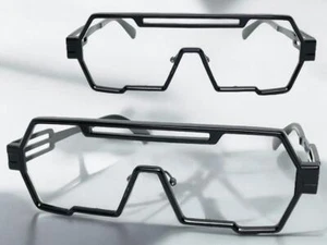 Futuristic Robot Modern Shield Party Raver DJ SUN GLASSES Black Frame Clear Lens - Picture 1 of 7