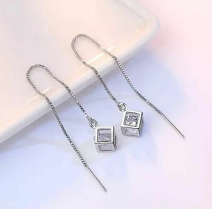 Ohrstecker Durchzieher Würfel mit Kristall 925 Silber Ohrringe  - Bild 1 von 6