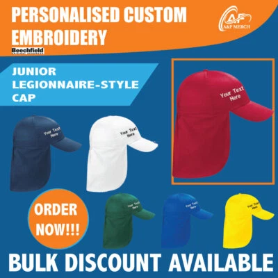Personnalisé Beechfield Brodé Junior Legionnaire-Style Casquette SPORTS - Photo 1/4