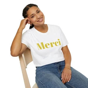 Merci Unisex T-Shirt - Grateful Casual Tee, Birthday Gift, Everyday Wear, - Picture 1 of 23