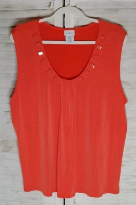 Jaclyn smith Top Size 2X sleeveless v-neck Orange/Coral beaded Embellished Neck - Image 1 of 4