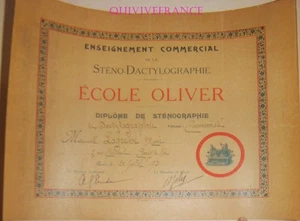 DIPL075 - DIPLOMA DE STENOGRAPH ECOLE OLIVIER PARIS 1920 - Bild 1 von 1