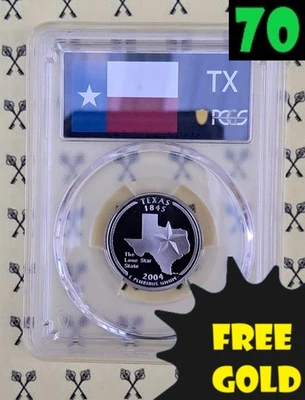 2004-S Texas State Quarter PCGS PR 70 DCam Flag Label with FREE 1/2 GOLDBACK* - Image 1 of 4
