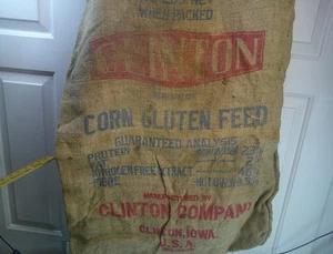 Vintage Burlap Sack Clinton Corn Sugar Clinton Iowa nice decor or rat rod - Picture 1 of 4