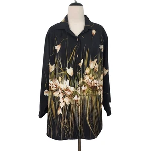 Blusa Vintage Maggie Sweet 1X Negra Floral Abotonada Top Y2K Camisa Artística LS - Imagen 1 de 12