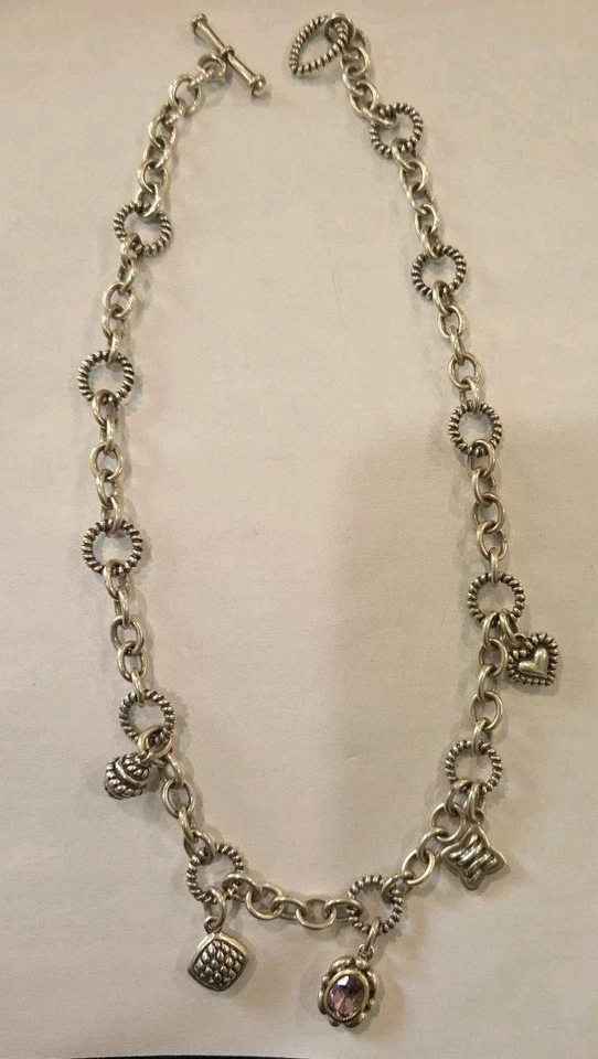 Collar vintage de plata esterlina de 16" con dije de palanca corazón amatista bellota 40,3 g Foto 1 de 4