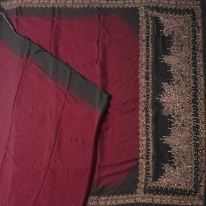Vintage Burgunder Sari 100 % Reine Krepp Seide Handbestickt Sari 5 Jahre Stoff - Bild 1 von 6