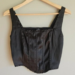 Camiseta sin mangas Rue 21 talla pequeña estilo corsé negro calado satinado bruja gótica Y2K - Imagen 1 de 8