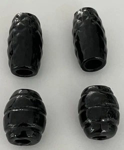 Vintage 70er Jahre glasierte schwarze Keramik Makramee Perlen Basteln 4 Stück - Bild 1 von 14