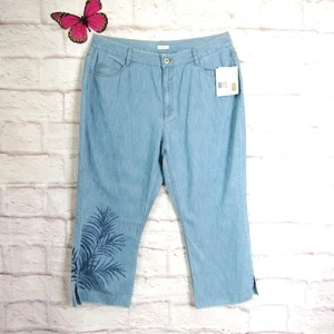 Liz Claiborne Audra Crop Jeans Size 16 Light Wash Denim Mid Rise Floral NWT - Picture 1 of 9
