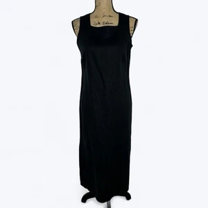 Talbots Petites Irish Linen Maxi Dress Sz 8 Black Sleeveless Minimalist Vintage - Picture 1 of 11