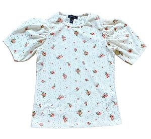 NEW LOOK Cream Broderie Anglaise Style Jersey Top With Rosebud Print UK 8 - Picture 1 of 7