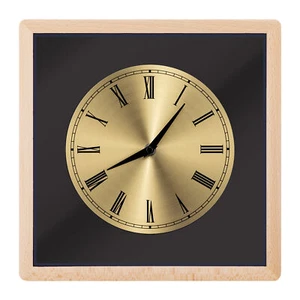 Orologio da Parete Grande 30x30x3,5cm - Legno Marrone Chiaro Quadrante Oro - Foto 1 di 6