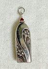 Silver Tone Recycled Silverware Pendant with a Red Crystal Accent Bead - 2 1/4"