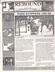 IGU International Goaltender's Union ottobre 1991 rivista Rebound Andy Moog - Foto 1 di 1