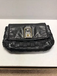 Marc Jacobs Leather Lock Front Clutch Bag Small Purse Black Italy - Picture 1 of 8