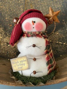 Primitive Christmas Handcrafted Wish upon a Star Snowman in Pan 6" - Picture 1 of 3