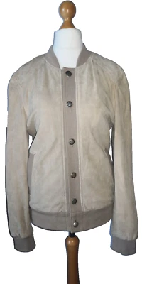 ZARA Goat Leather Suede Rib Trim Beige Jacket Bomber Size L M - Image 1 of 4