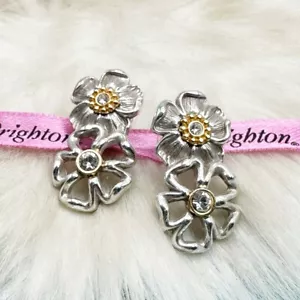 Brighton Retro Garden Crystal Flower Gold Silver Plate Drop Post Earrings - Picture 1 of 9