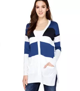 Maglione cardigan United Colors of Benetton bianco e blu a righe - Foto 1 di 7