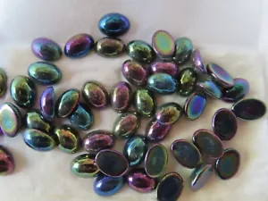 Full pack 48 Preciosa Oval Cabochones 14x10mm Green Iris. 59155 - Picture 1 of 2